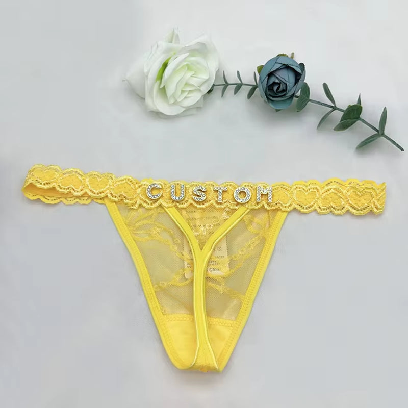 Custom Name Thong Sexy Bikini Panties with Crystal Letter Hotwife Lingerie Custo