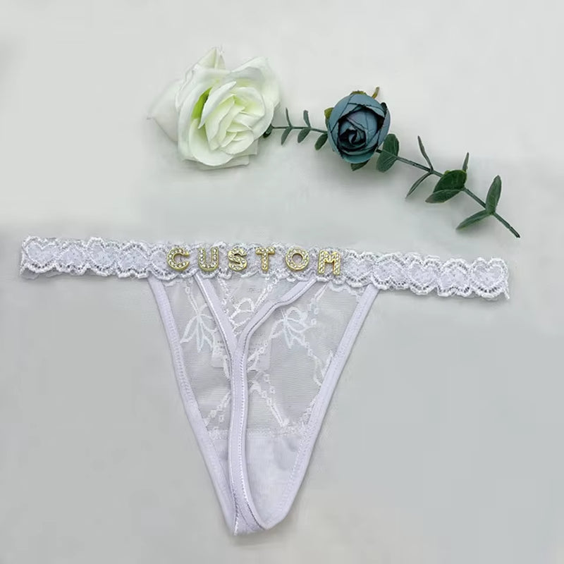 Custom Name Thong Sexy Bikini Panties with Crystal Letter Hotwife Lingerie Custo