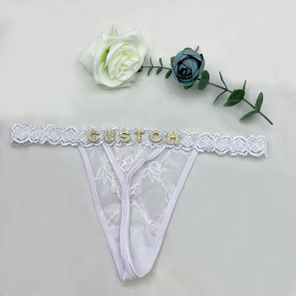 Custom Name Thong Sexy Bikini Panties with Crystal Letter Hotwife Lingerie Custo