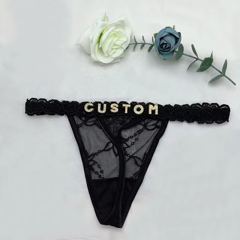 Custom Name Thong Sexy Bikini Panties with Crystal Letter Hotwife Lingerie Custo
