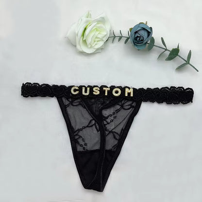 Custom Name Thong Sexy Bikini Panties with Crystal Letter Hotwife Lingerie Custo