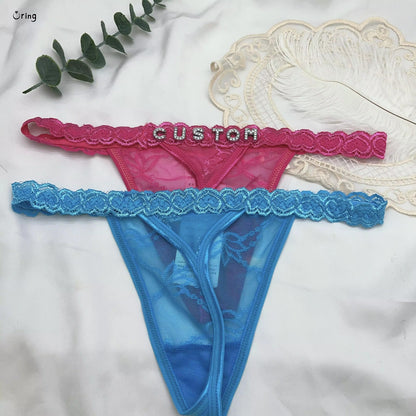 Custom Name Thong Sexy Bikini Panties with Crystal Letter Hotwife Lingerie Custo