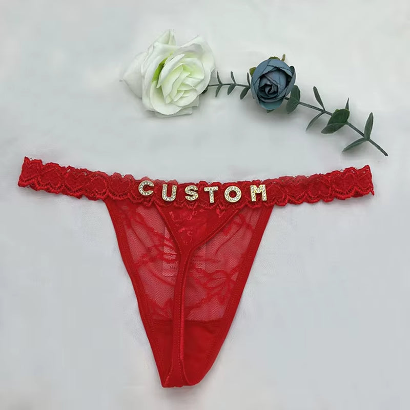 Custom Name Thong Sexy Bikini Panties with Crystal Letter Hotwife Lingerie Custo