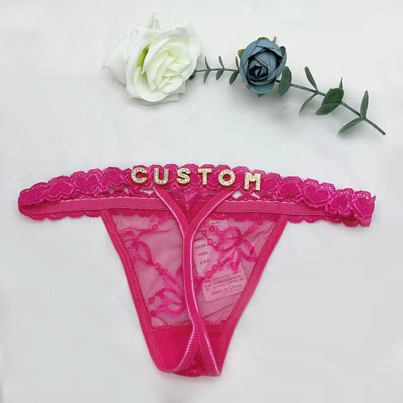 Custom Name Thong Sexy Bikini Panties with Crystal Letter Hotwife Lingerie Custo