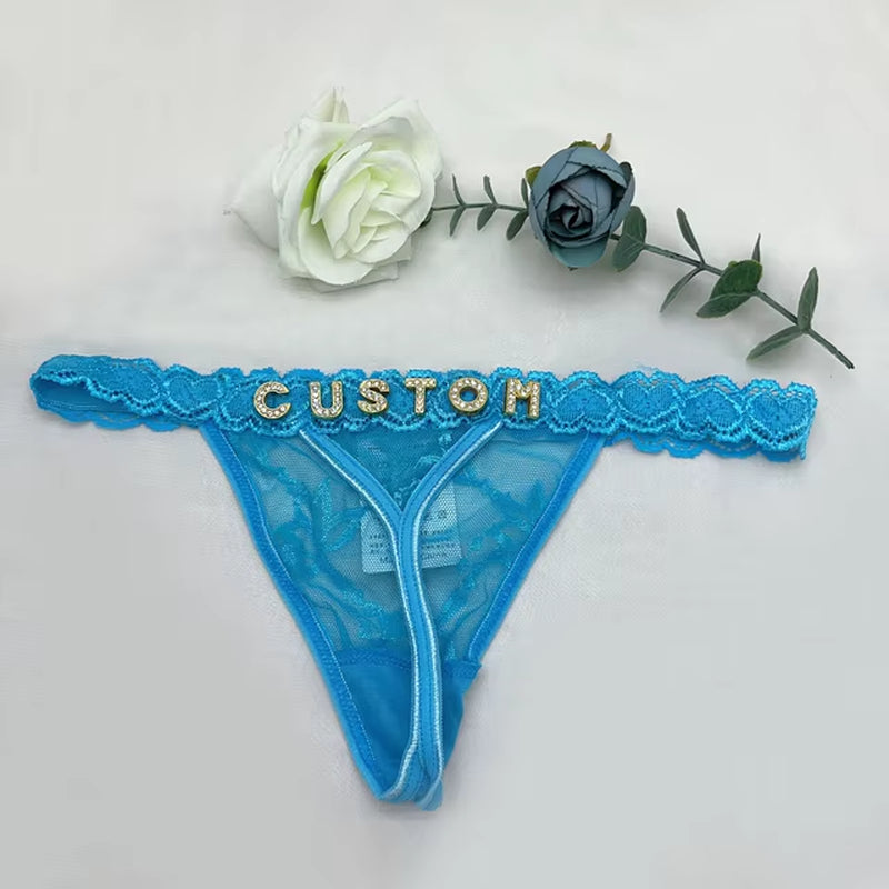 Custom Name Thong Sexy Bikini Panties with Crystal Letter Hotwife Lingerie Custo