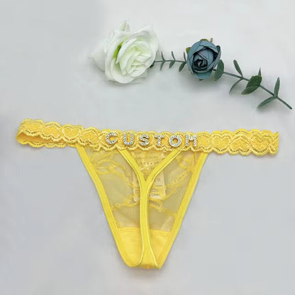 Custom Name Thong Sexy Bikini Panties with Crystal Letter Hotwife Lingerie Custo