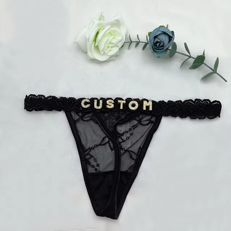 Custom Name Thong Sexy Bikini Panties with Crystal Letter Hotwife Lingerie Custo