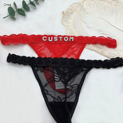 Custom Name Thong Sexy Bikini Panties with Crystal Letter Hotwife Lingerie Custo